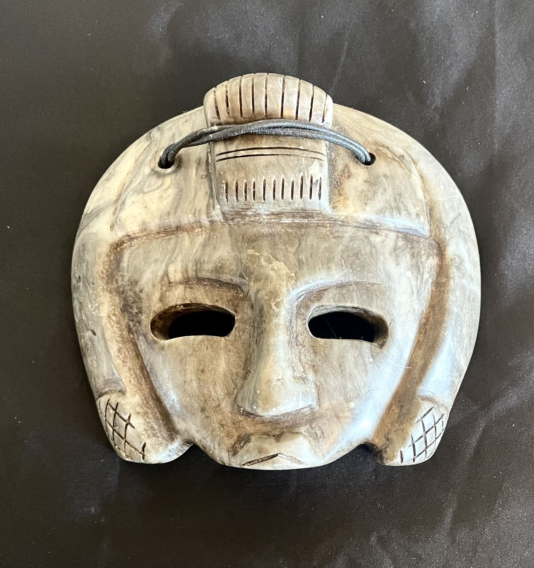 Vintage Mayan, Incan or Aztec Carved Stone Mask. 5 1/2” x 5”