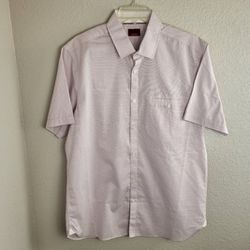 Alfani Slim Fit Pale Pink Stripes Short Sleeve Button Down Men's Shirt Large