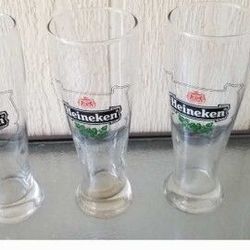 3 Tall Heineken Glasses, Clean, Good Cond, 