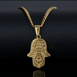 Hand Of Fatima Religion Hamsa Pendant Chain Gold