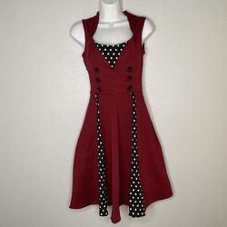 Women’s  Polka  Dot Retro Vintage Style Cocktail Dress Maroon Size S