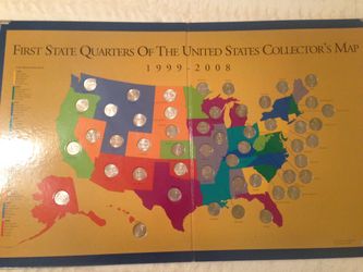 Complete Set LE first state quarters of the United States collectors map 17" x 28"