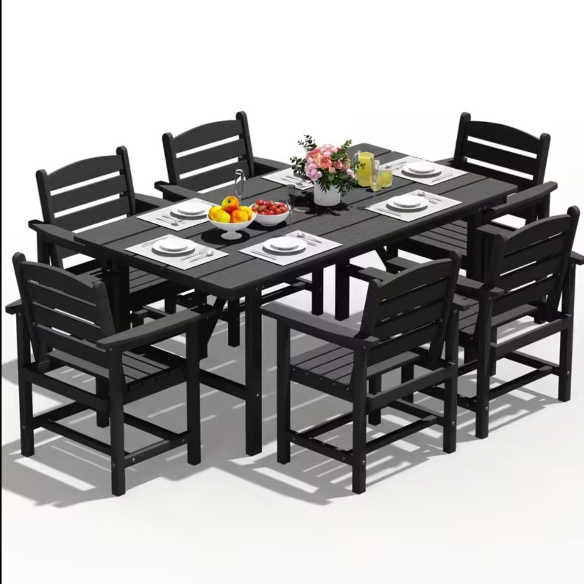 Premium 7pc HDPE Outdoor Patio Furniture Dining Table Set