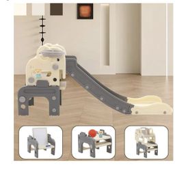 6 in 1 Toddler Slide, Multifunctional Kid Slide for Toddlers Age 3, Convertible Couch Slide with Basketball Hoop, Ring Toss Game, (CC1)