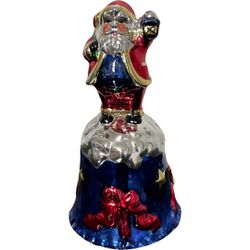 Vintage Metallic Ceramic Christmas Table Bell feat: Santa Claus Rare Beautiful 