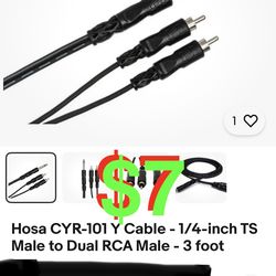 Hosa CYR-101 Y Cable - 1/4-inch TS Male to Dual RCA Male - 3 foot
