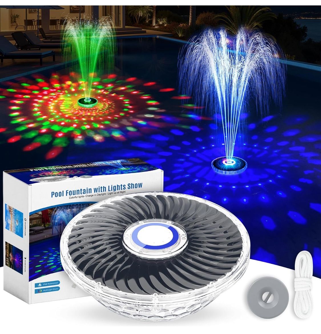 Solar Pool Fountain w/ LED Lights
