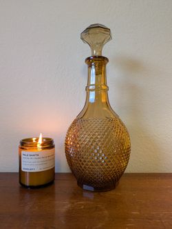 Vintage Amber Diamond Point Decanter 