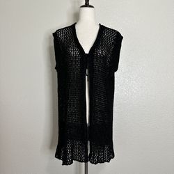 Street Wear Carole Little Black Open Knit Vest, Sz Large