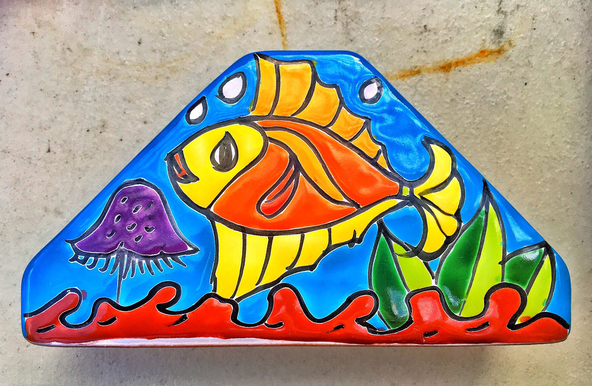 Made in Mexico terra-cotta napkin letter holder fish design