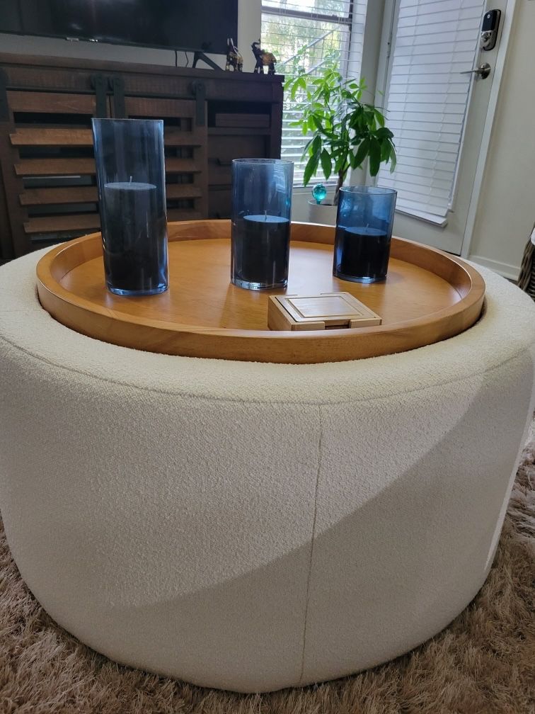 Beige Ottoman Storage Including Candleholders