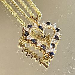 10 KT (Real) GOLD Diamond/Sapphire Heart Pendant 