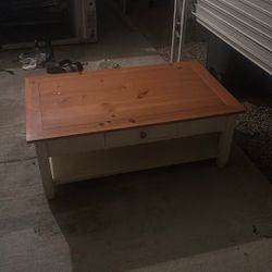 10$ Coffee Table Rustic And White Solid Wood With Drawer