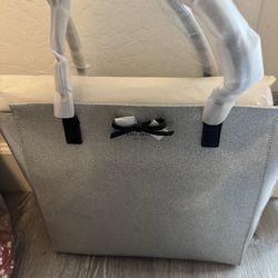 Kate Spade New York Taden Marvis Street Large Tote Silver Glitter Bow Handbag
