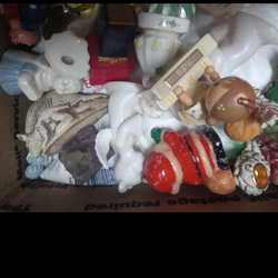 box of Vintage Christmas mini figurines