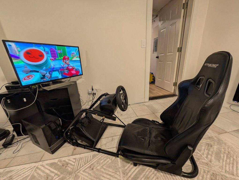 Arcade Racing Station Setup Gaming PC And Wheel Cockpit