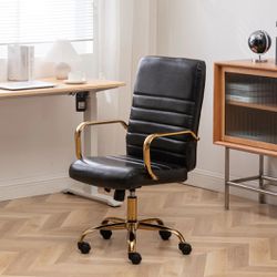 Caramel Brown, Grey, Black, White , Blue / Gold Swivel Leather Makeup Desk Vanity Office Task Chair Rolling Conference Chair With Arms 