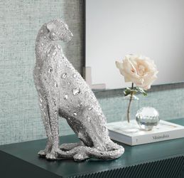 Leopard High Silver Sculpture 16"