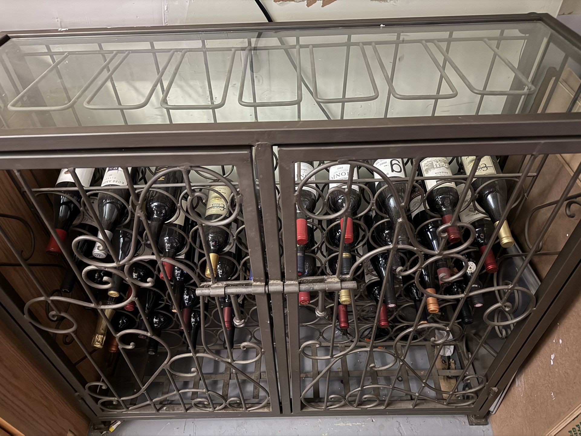 Custom Handmade Iron Wine Rack – Holds 60 Bottles + Wine Glasses