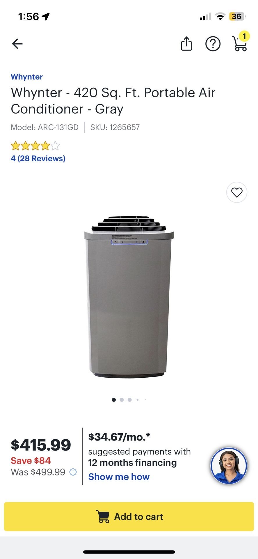 Whynter Portable AC Unit 13,000BTU