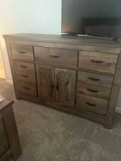 Rustic Wood Dresser with Drawers and Cabinet