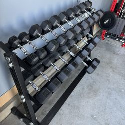 New Rubber Hex Dumbbells 5lbs-50lbs/Dumbbell rack included/ Gym Equipment/Weights/Exercise/Training 