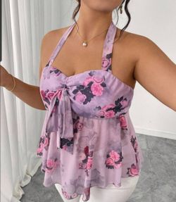 Floral Halter Neck Peplum Top XL