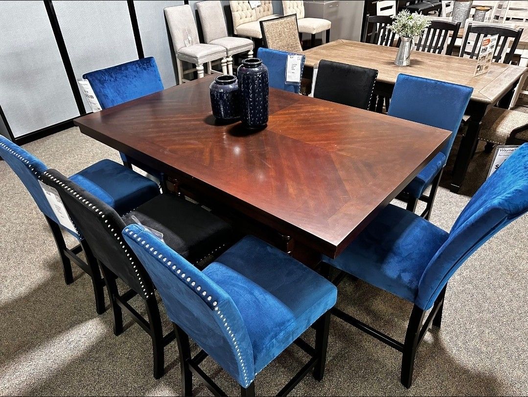 High Dining Table And 8 Bar Stools Set ⭐$39 Down Payment with Financing ⭐ 90 Days same as cash