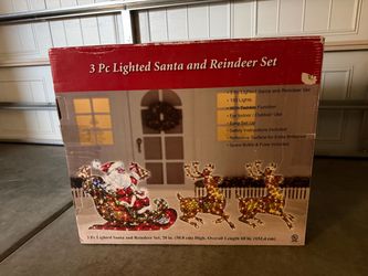 Christmas Decoration Outdoor Santa Sleigh with Reindeers Set 3 Lighted Twinkle Function (New)