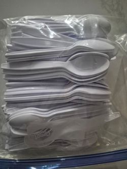 White Plastic Spoons Around 200 Count