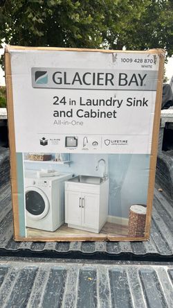 GLACIER BAY  24 in. Drop -In Stainless Steel Laundry sink with  Assembled Cabinet in white with faucet