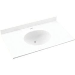 White Solid Surface Vanity Top with Integrated Sink