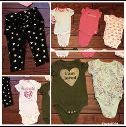 Size 3M - 6M onesies and ruffle bottom pants 7 pieces