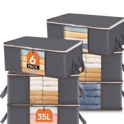 5-5 Lifewit 6 Pack 35L Clothes Storage Bins with Lids, Foldable Blanket Storage Bags with Zippers, Clear Window and Reinforced Handles, Closet and Org