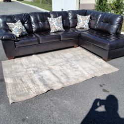 Large Black Leather L Sectional Sofa 