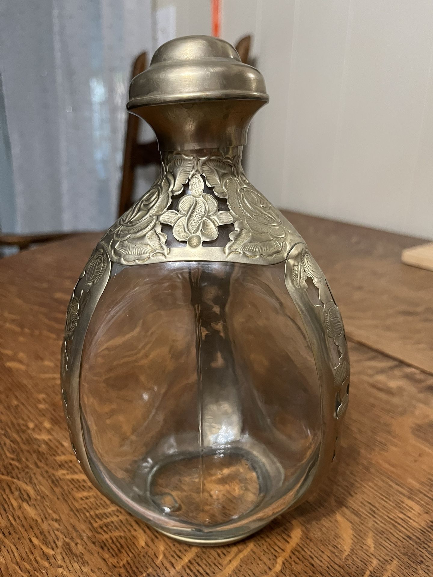 HAIG SCOTLAND 3-Sided Decanter & Sterling Silver Overlay Vintage EUC