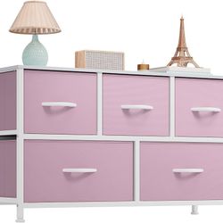 Wide Storage Tower with 5 Drawers - Fabric Dresser, Organizer Unit for Bedroom, Living Room, Closets  Material Engineered Wood Finish Type W