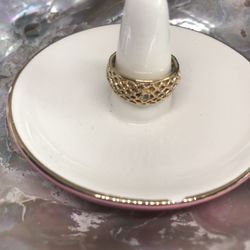 Vintage Basketweave Avon Gold And Clear Zirconia Size 6.5 Ring