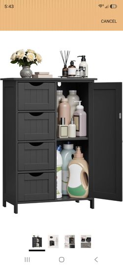 VASAGLE Floor Storage Cabinet, Farmhouse, 4 Drawers and 1 Door,32.3" H
Freestanding Organizer Unit, Kitchen, Bathroom, Living Room, Ink Black, SOFIE C