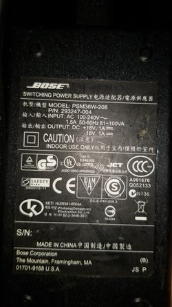 Original Bose Sounddock power adapter PSM36W-208 P/N: 293247-004 check plug for fitment
