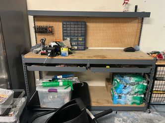 Metal work bench with storage