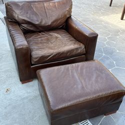 Restoration hardware Maxwell Leather Chair And Ottoman 