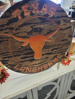 Texas Longhorn University. Perfect gift - woodwork Handmade. Circle logo 23.5 inches