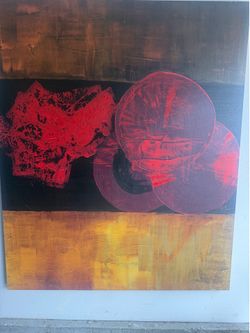 Large Abstract Canvas Wall Art (Red & Gold)