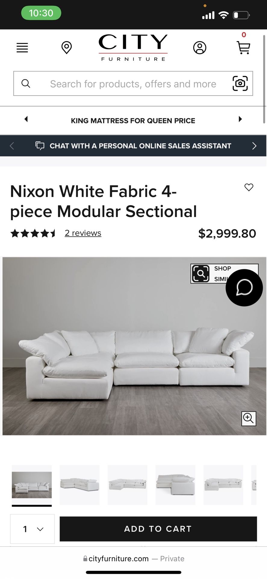 White NIXON Cloud Sofa City Furniture for Sale in North Miami Beach