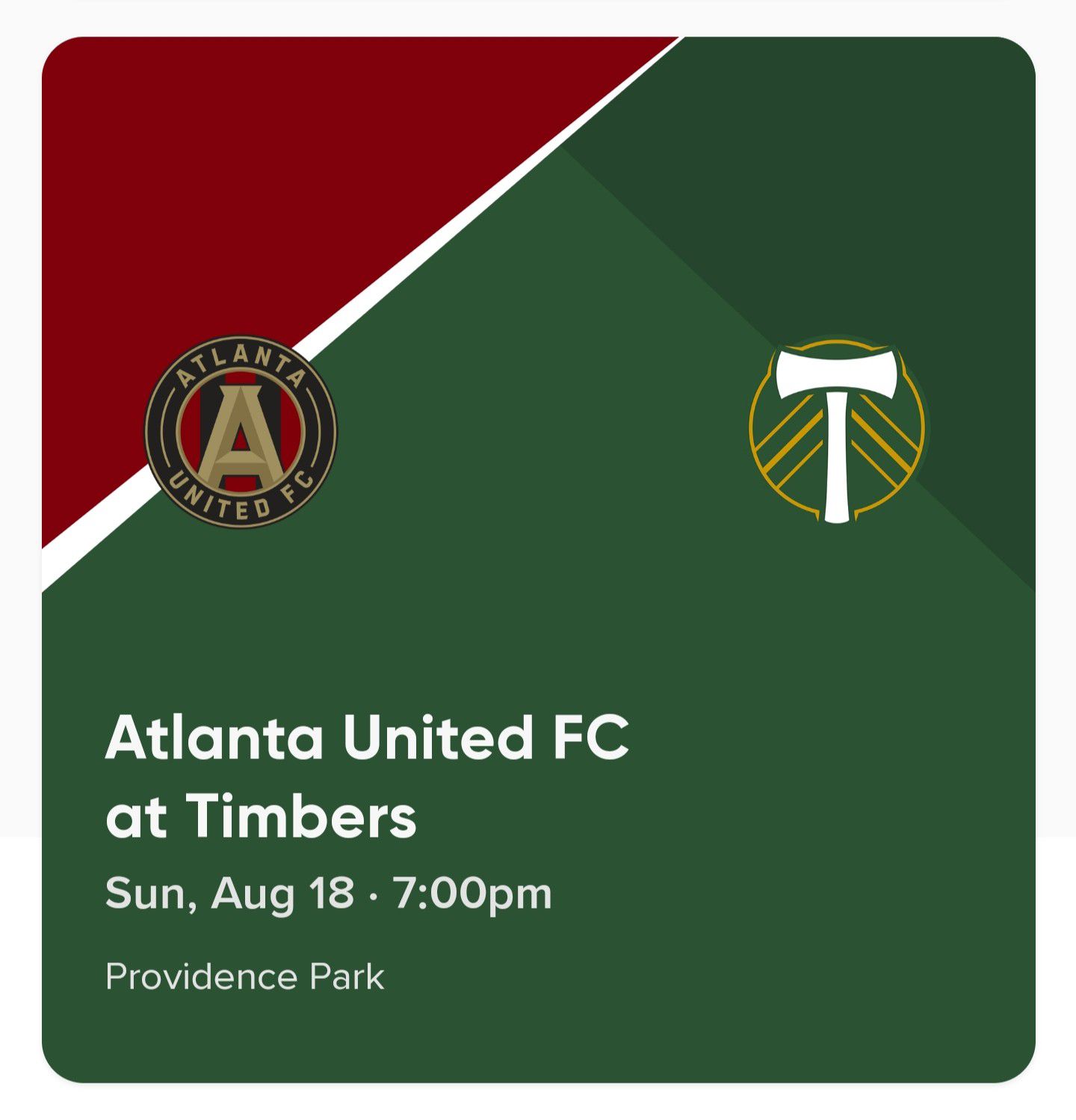 Atlanta United at Portland Timbers Sec 95 $47.50 each (four seats together)