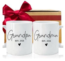 Grandpa Grandma Gift, EST 2026 Grandpa Grandma Mugs Set Gifts for New Grandparents, Valentine Pregnancy Reveal Announcement Mug Gifts, Baby Reveal Pub