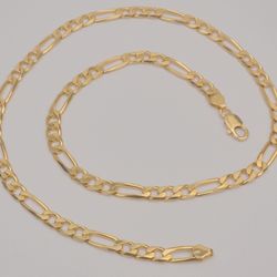 18K Solid Yellow Gold Diamond Cut Figaro Link Chain Necklace 65.4 gr 6.8 mm