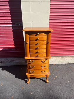 Tall Wood Jewelry Armoire with Drawers