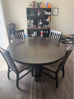 60” Solid Wood Round Dining Table Set + 4 Chairs (Matching)